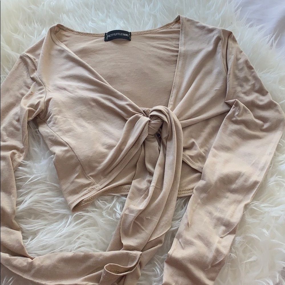 Stone Long Sleeve Tie Front Crop Top
